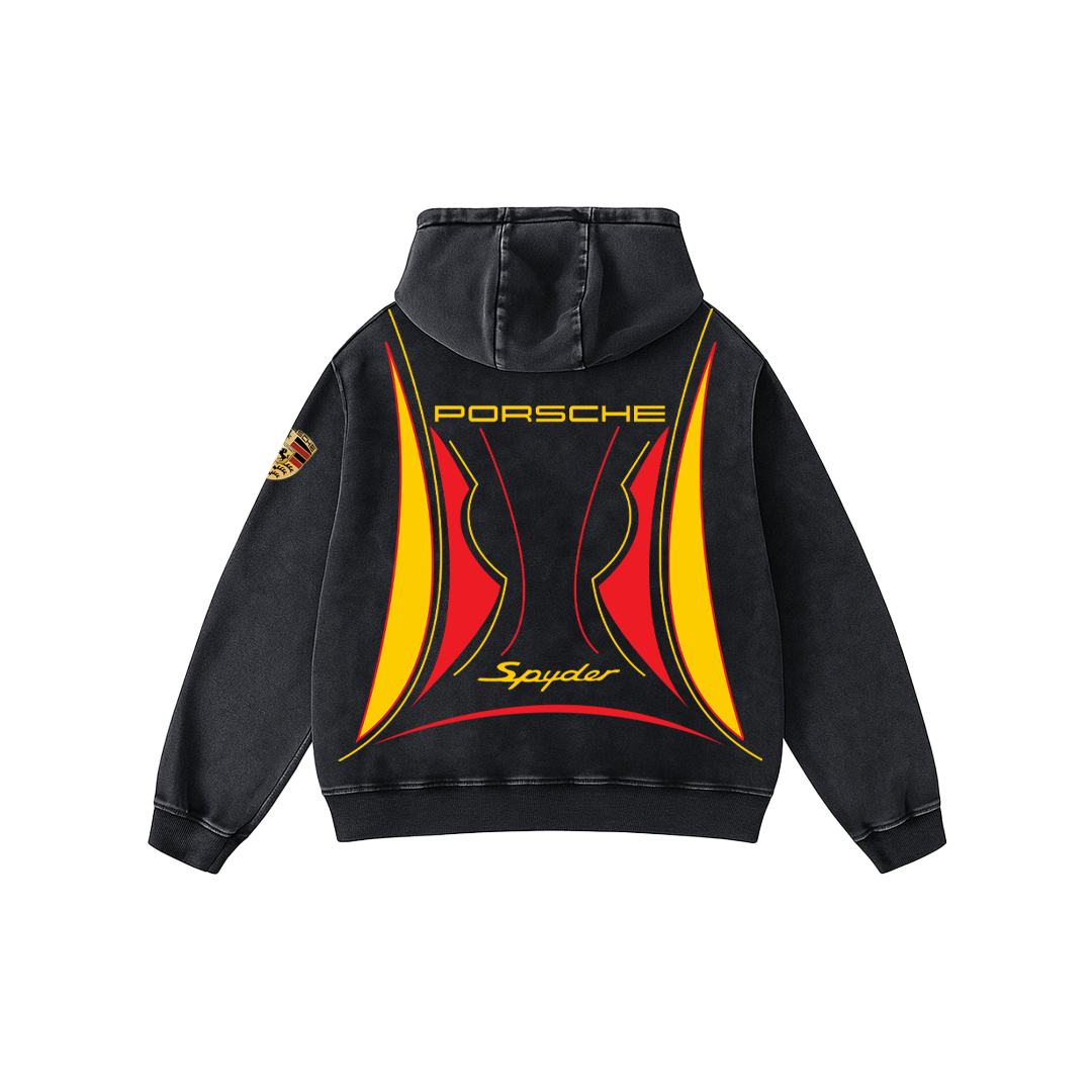Porsche Oversized Acid Wash Hoodie