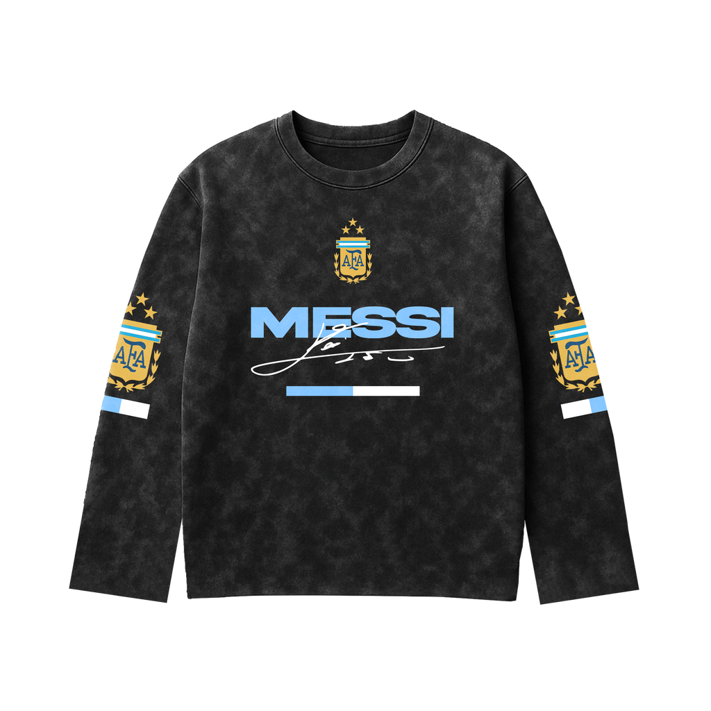 Messi Acid Wash Full Sleeve Tee